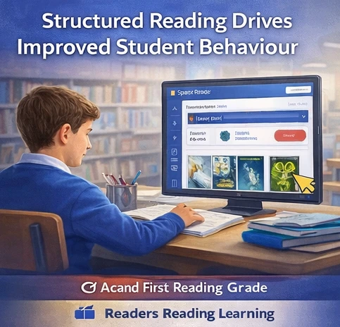 Student using a structured reading platform to select level-appropriate books and track reading progress.
